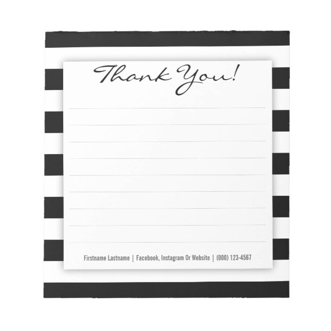 Bloco De Notas Simples Black and White Stripes Obrigado Notepad (Frente)