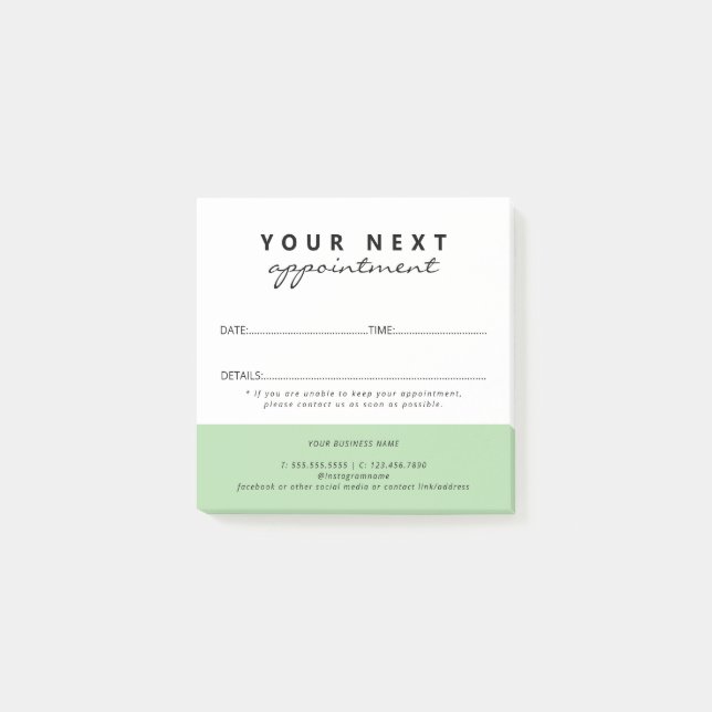 Bloco De Notas Simples Compromisso de Salão Verde Branco Elegante (Frente)