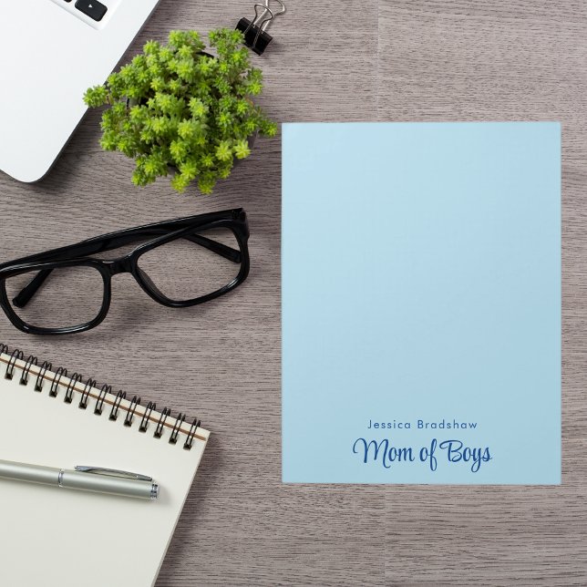 Bloco De Notas Simples e Moderno Azul Chic "Mãe dos Meninos" (Criador carregado)