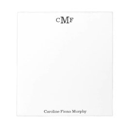 Bloco De Notas Simples Elegante Modern Basic 3 Monograma Inicial