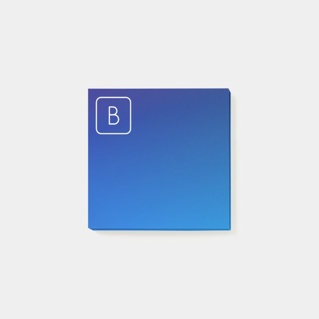 Bloco De Notas Simples Gradiente Ombre Azul Moderno & Monograma (Frente)