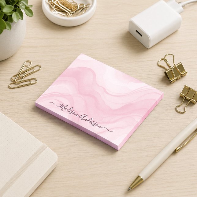 Bloco De Notas Simples Minimalista Rosa Aquarela Personalizada (Criador carregado)