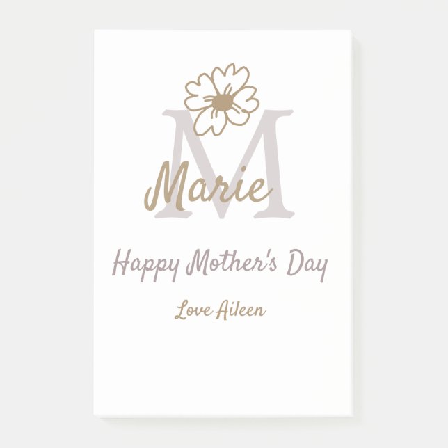 Bloco De Notas simples monograma do dia das mães dourado cinza f (Frente)