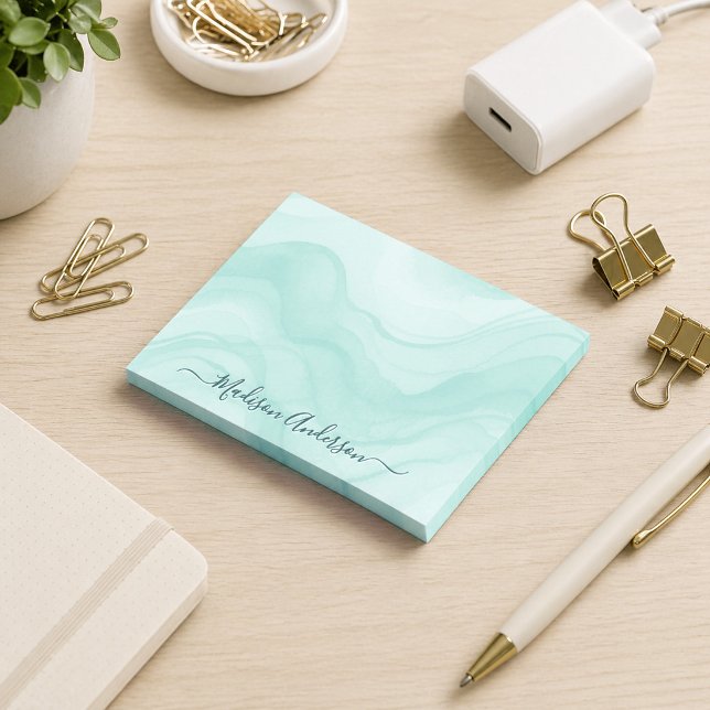 Bloco De Notas Simples Personalizado Aquarela em Tons de Azul Min (Criador carregado)