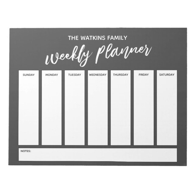 Bloco De Notas Simples Planeador Semanal Casual, Cinza (Frente)