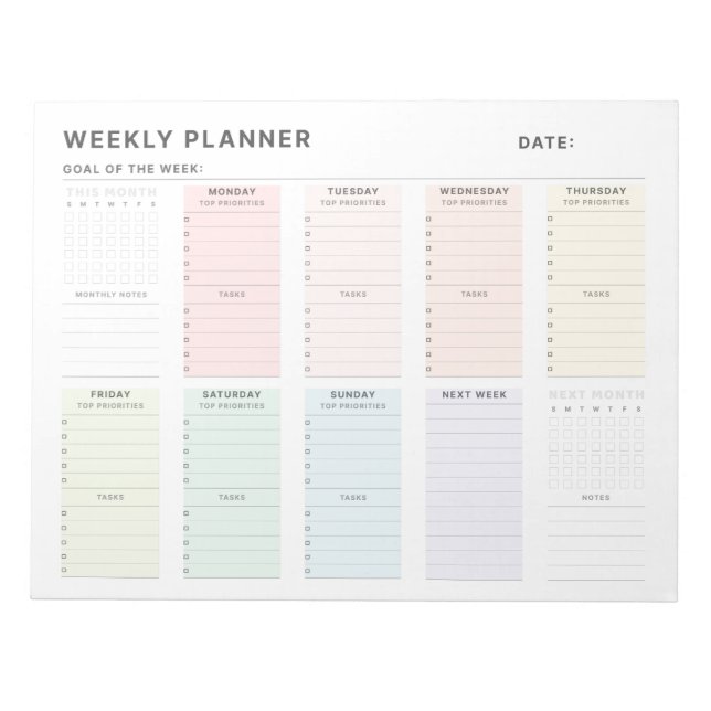 Bloco De Notas Simples Planejador Semanal Minimalista (Frente)