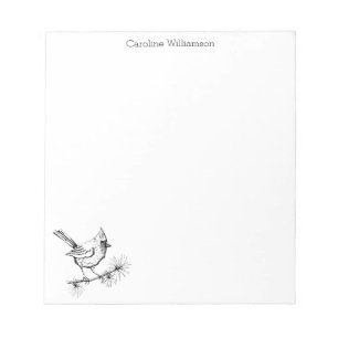 Bloco De Notas Simples preto e branco Pássaro Cardinal de inverno