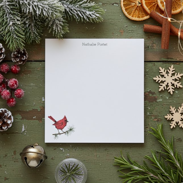Bloco De Notas Simples Red Cardinal Bird Personalizado (Simple Red Cardinal Bird Illustration Christmas Note Pads. Cute Winter Red Bird Perched on Branch)