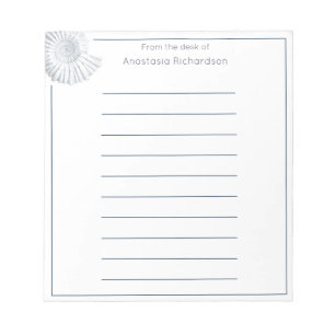 Bloco De Notas Simples Shell Fóssil Pastel Azul da escrivaninha d