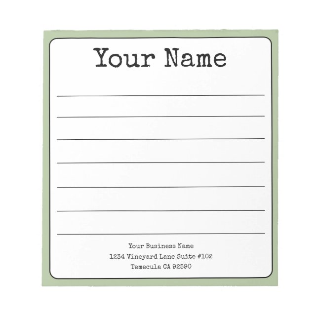 Bloco De Notas Simples Verde Salvia Retro Adicione Seu Nome Linha (Frente)