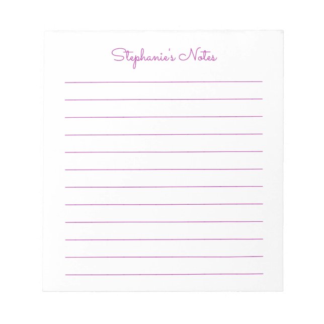 Bloco De Notas Simplesmente Elegante Rosa Escuro Personalizado (Frente)