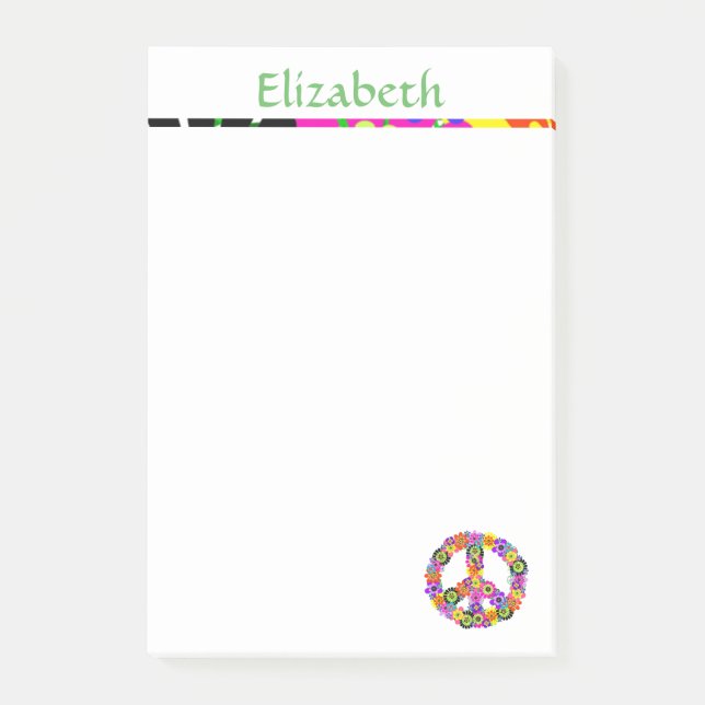 Bloco De Notas Sinal de Paz Personalizado com Nome (Frente)