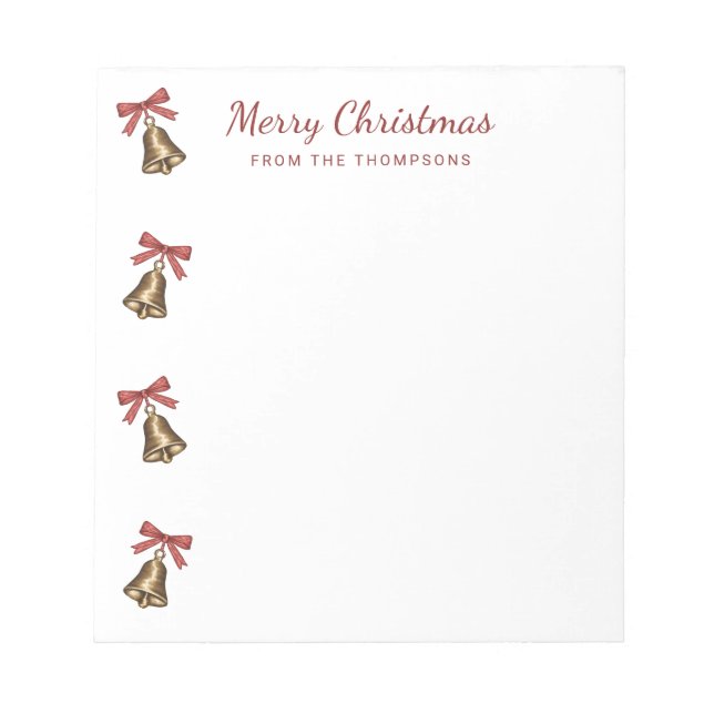 Bloco De Notas Sinos de Natal aquarela com laços vermelhos (Frente)