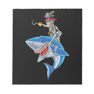 Bloco De Notas Skeleton Pirate Riding Shark Cute Boys Halloween