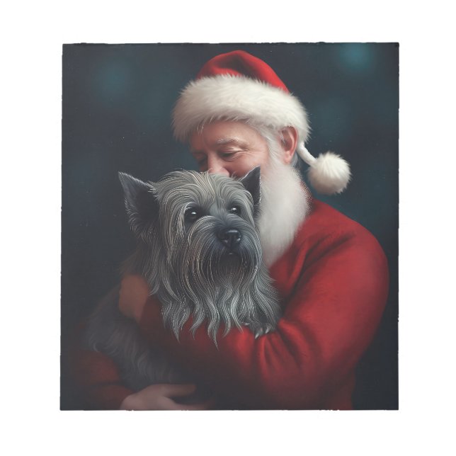 Bloco De Notas Skye Terrier com Papai Noel Natal Festivo (Frente)