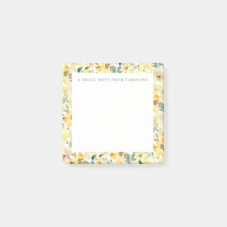Bloco De Notas Small Sticky Notepad Yellow Watercolor Floral