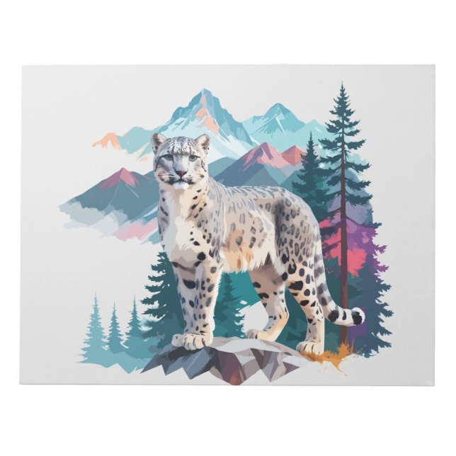 Bloco De Notas Snow Leopard Vetor Art Animal Na Majestosa (Frente)