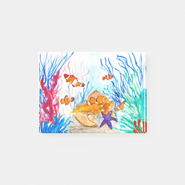 Bloco De Notas Sob o mar peixes aquarela oceano costeiro mar (Frente)