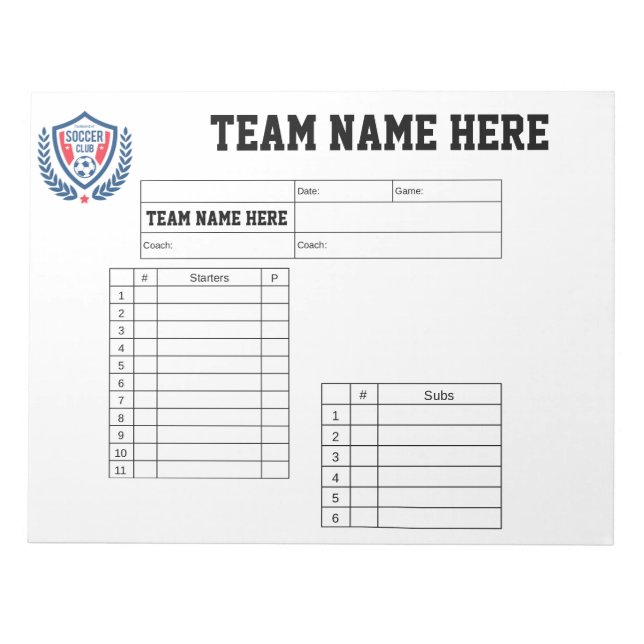 Bloco De Notas Soccer / Football Lineup Cards (Frente)