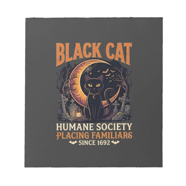 Bloco De Notas Sociedade Humana Black Cat Halloween Crescente Lua (Frente)