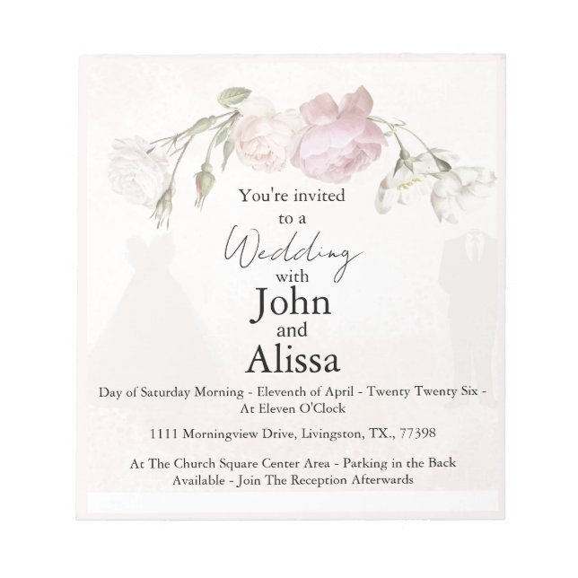 Bloco De Notas Soft Pink Roses & Bride and Groom Collection Notep (Frente)