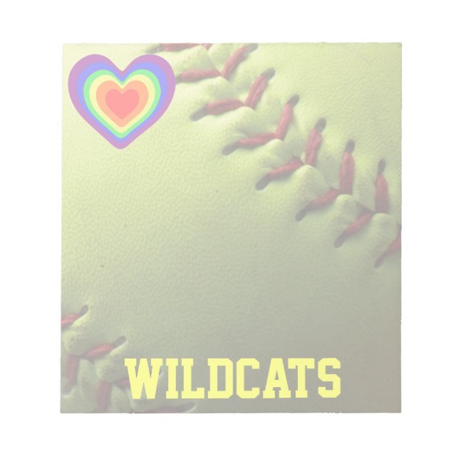 Bloco De Notas Softball Pride Rainbow Heart and Name (Frente)