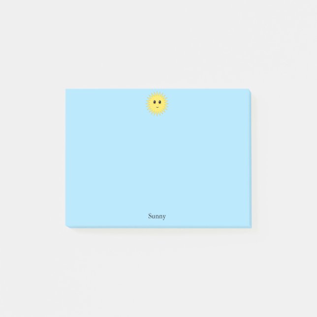 Bloco De Notas Sol Cute Feliz em Fundo Azul Claro (Frente)