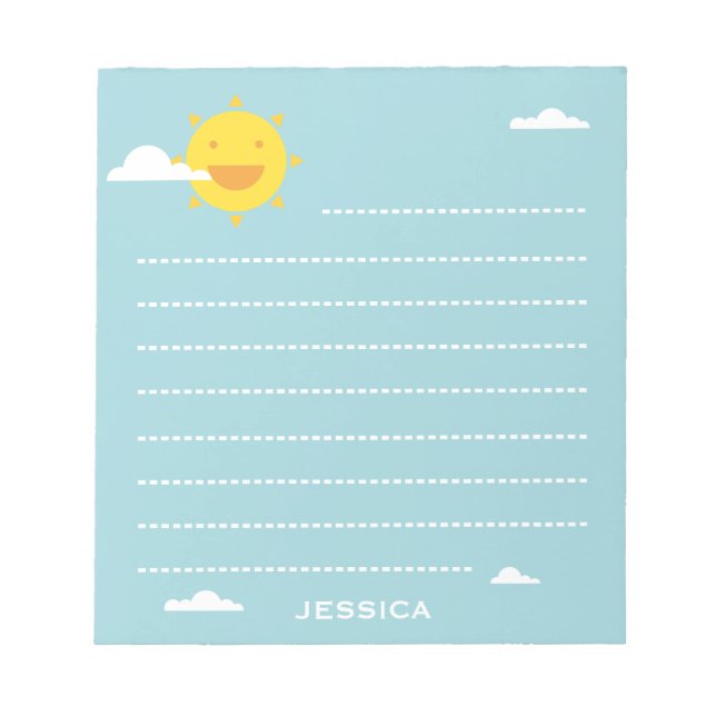 Bloco De Notas Sol feliz e nuvens lindas personalizadas (Frente)