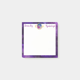 Bloco De Notas Sonhe Grande Galáxia Roxa Dourada Monograma Pequen