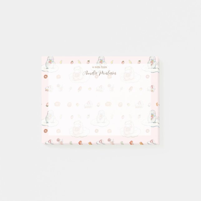 Bloco De Notas Sonho com carneiro e pinguim de aquarela| Nome ros (Frente)