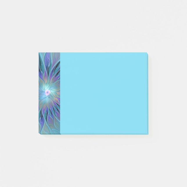 Bloco De Notas Sonho de Flor Roxa Azul Arte Fractal Abstrata (Frente)