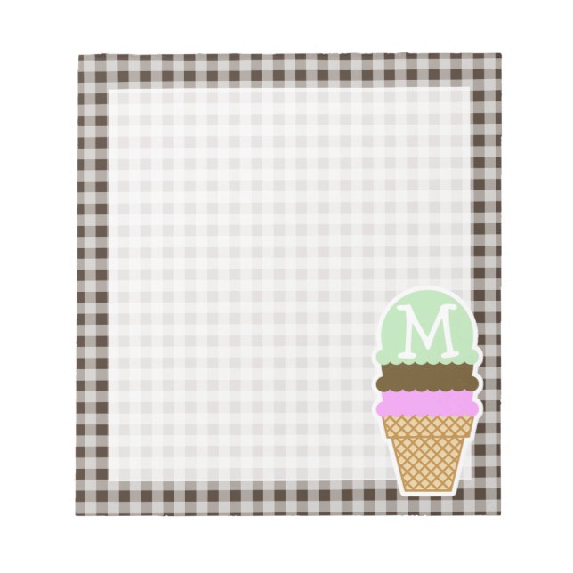 Bloco De Notas Sorvete Cone em Bistre Brown Gingham (Frente)