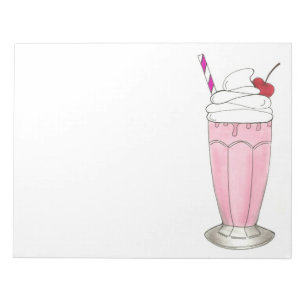 Bloco De Notas Sorvete de Morango Rosa Shake Milkshake Dessert