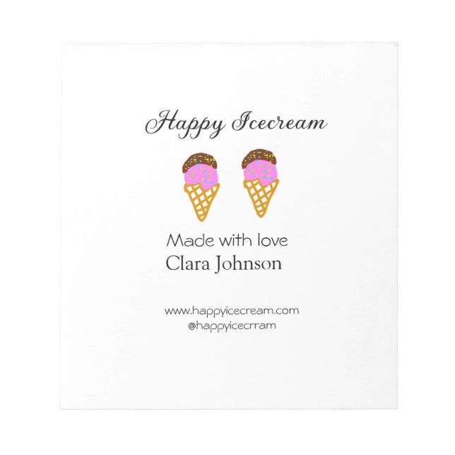 Bloco De Notas Sorvete Feliz adicionar nome site mídia social  (Frente)