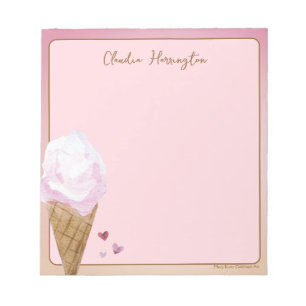 Bloco De Notas Sorvete Rosa Aquarela Sobremesa Personalizada