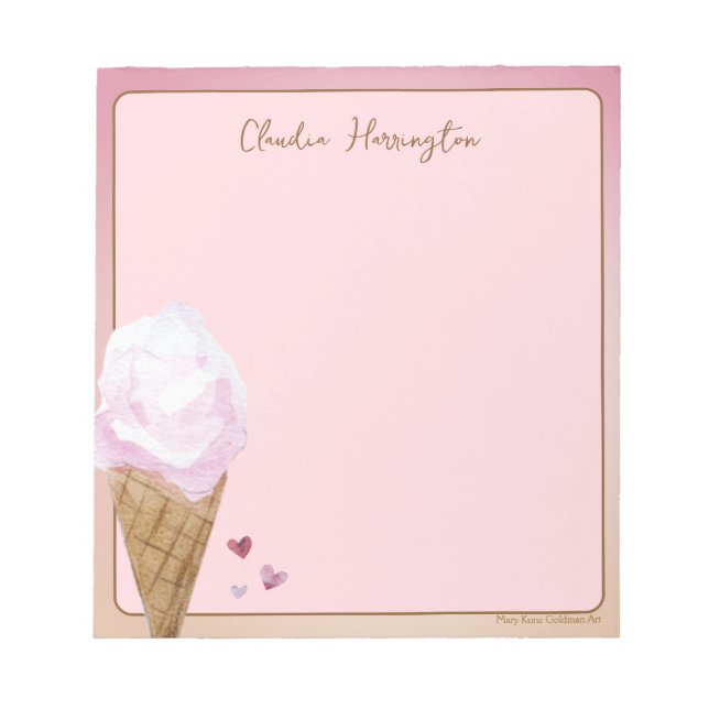 Bloco De Notas Sorvete Rosa Aquarela Sobremesa Personalizada (Frente)
