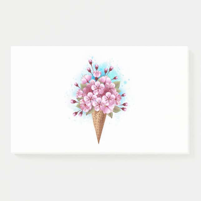 Bloco De Notas Sorvete Waffle Rosa Sakura Cone (Frente)