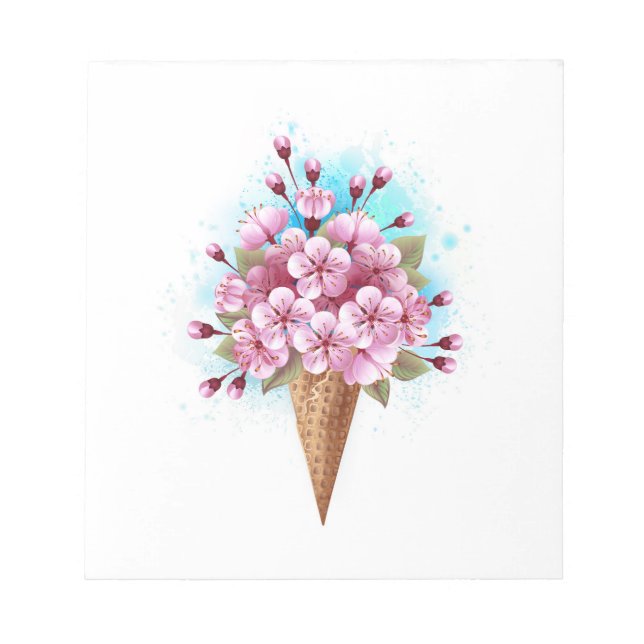 Bloco De Notas Sorvete Waffle Rosa Sakura Cone (Frente)