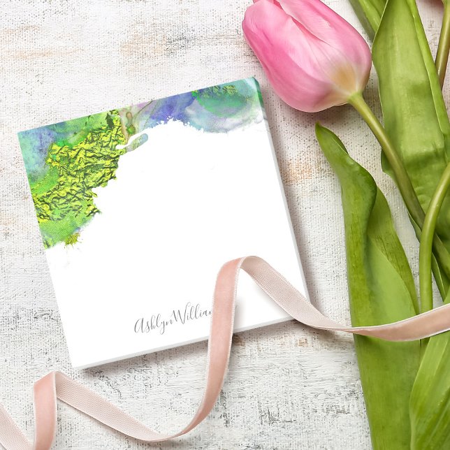 Bloco De Notas Splatter de aquarela, azul verde e aqua moderno em (Criador carregado)