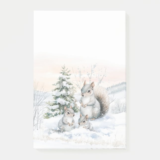 Bloco De Notas Squirrels in Winter Snow Notes (Frente)