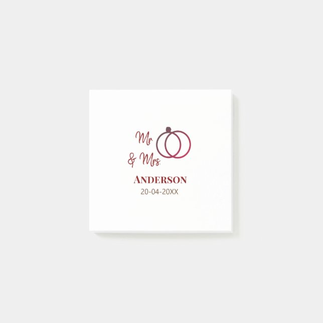 Bloco De Notas Sr & Sra adicionar sobrenome data ano lembrança de (Frente)