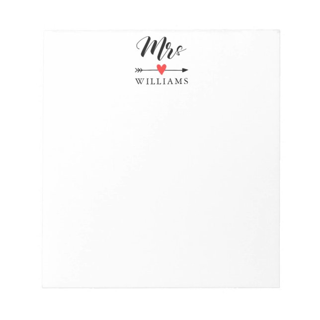 Bloco De Notas Sra. Personalizada com Coração e Seta (Frente)