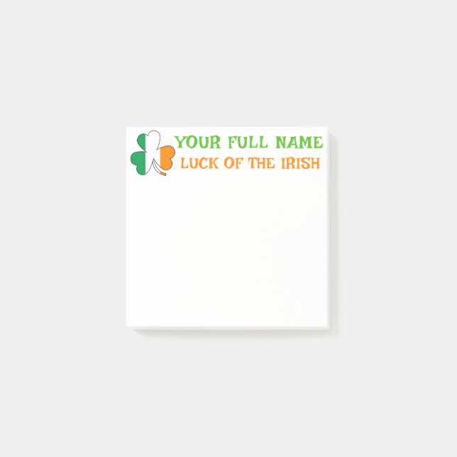 Bloco De Notas St Patrick's Day Ireland Flag Shamrock Custom Name (Frente)