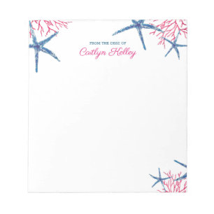 Bloco De Notas Starfish e Coral, cor-de-rosa e azul, personalizad