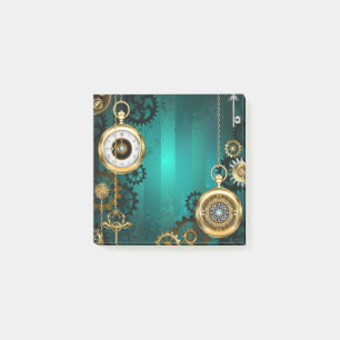 Bloco De Notas Steampunk Jewelry Watch em um fundo verde