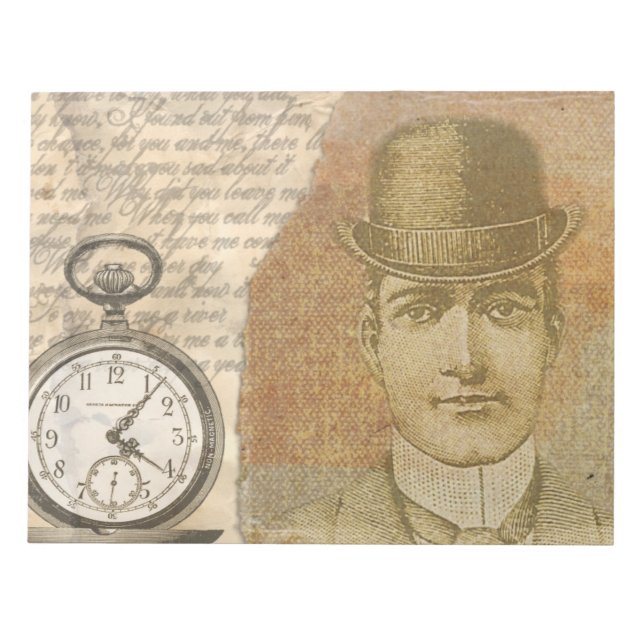 Bloco De Notas Steampunk Man Pocket Watch Bowler Hat (Frente)