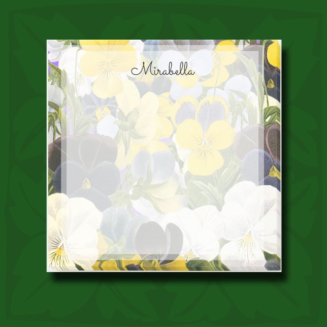 Bloco De Notas Stickie de Pansy Floral Personalizado (Pansy and violet flowers botanical post-its)