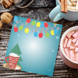 Bloco De Notas String Lights and Red Mug Cozy Winter Christmas<br><div class="desc">Descubra a magia da época de férias com este bloco de anotações encantador! Adorado com uma vibrante corda de luzes coloridas de Natal no topo, ele imediatamente traz uma alegria festiva às suas notas e lembretes. O bloco de notas é colocado sobre um fundo azul de neve, que lembra uma...</div>