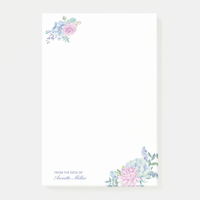 Bloco De Notas Suculentas Florais em Aquarela Pessoal (Frente)
