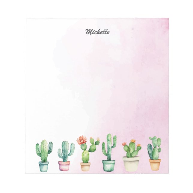 Bloco De Notas Suculente do Deserto de Cactus Cactos de Aquarela  (Frente)
